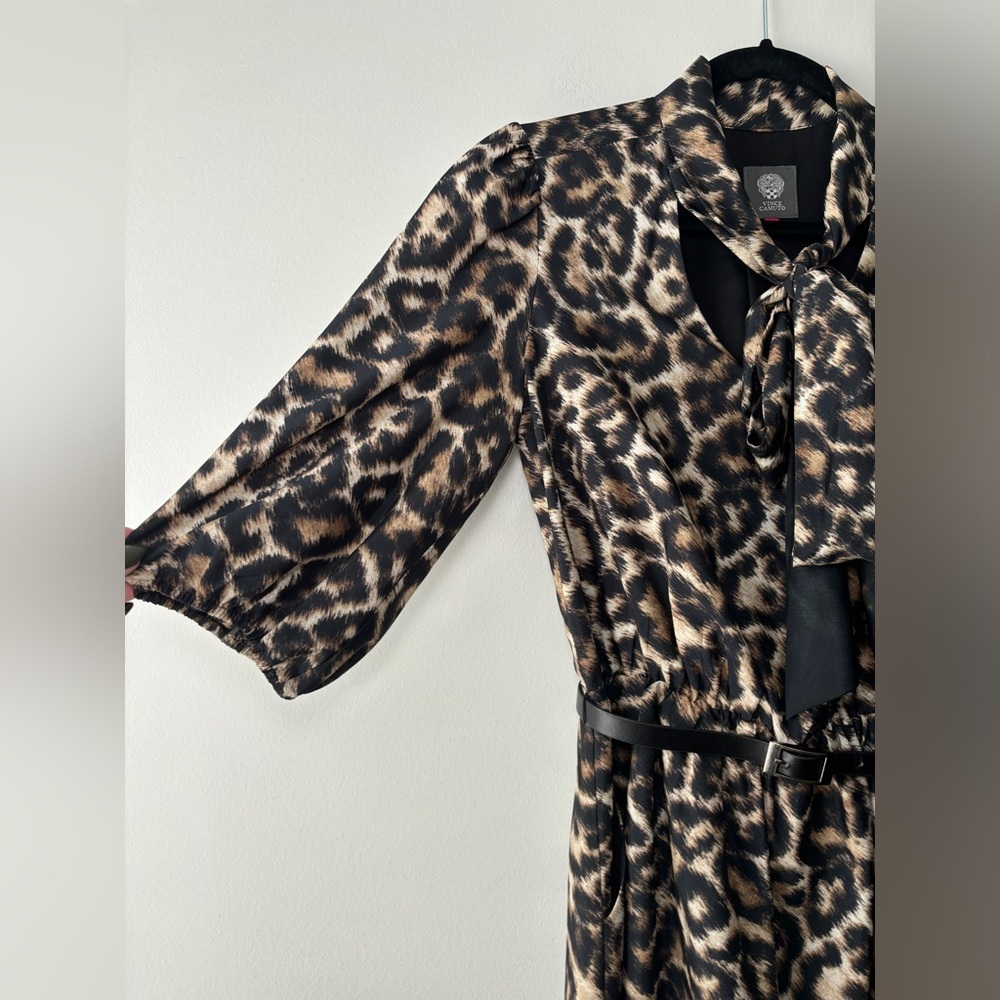 Vince Camuto Women's Leopard Animal Print Tie-Neck Belted Shirt Dress Size 4 - Picture 8 of 14